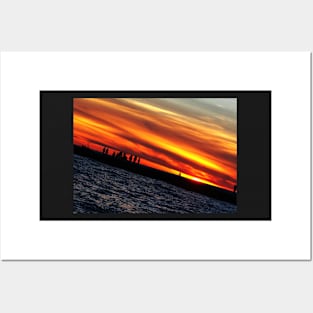 Abstract Slanted Sunset Pier Silhouette Posters and Art